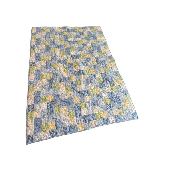 Pottery Barn Kids Reversible Baby Toddler Quilt Patchwork/Stars Blue Green - Picture 1 of 5